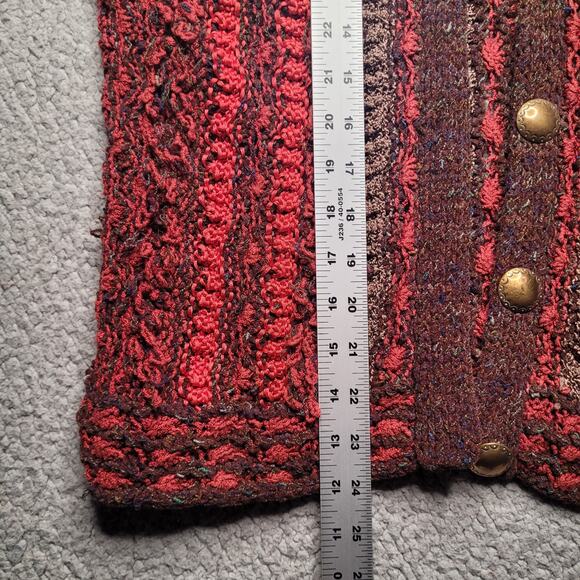 VTG Colleen Toland Sweater Small Red Multicolor Hand Knit Artsy Cardigan Open - Picture 9 of 9